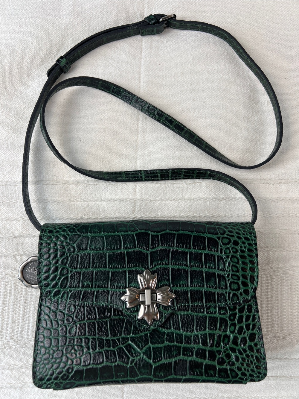 Patricia Nash Green and Black Croc-Embossed Leather Crossbody
